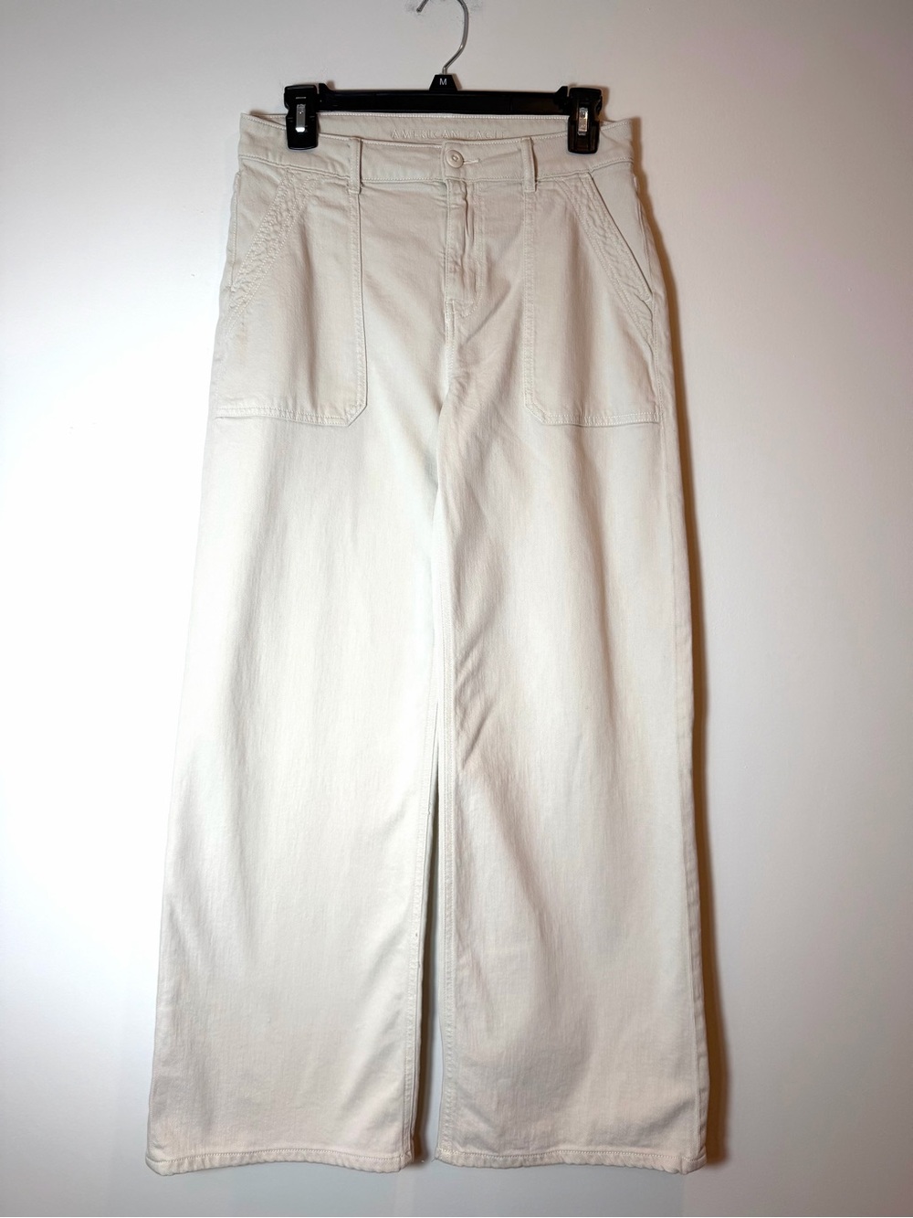 American Eagle Cream Wide Leg Lightweight Denim Pants Size 2